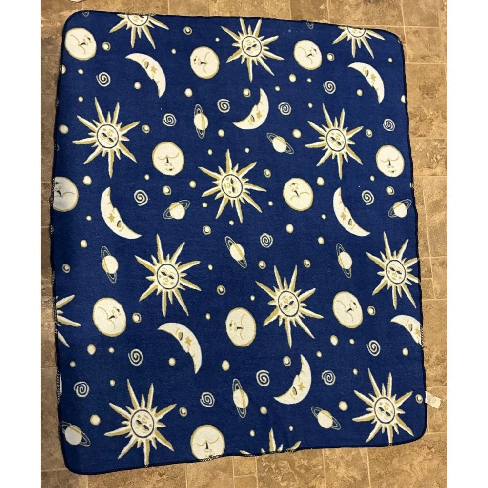 VTG 90s Celestial Sun Moon & Stars Throw‎ Blanket Tapestry Cosmos Whimsigoth